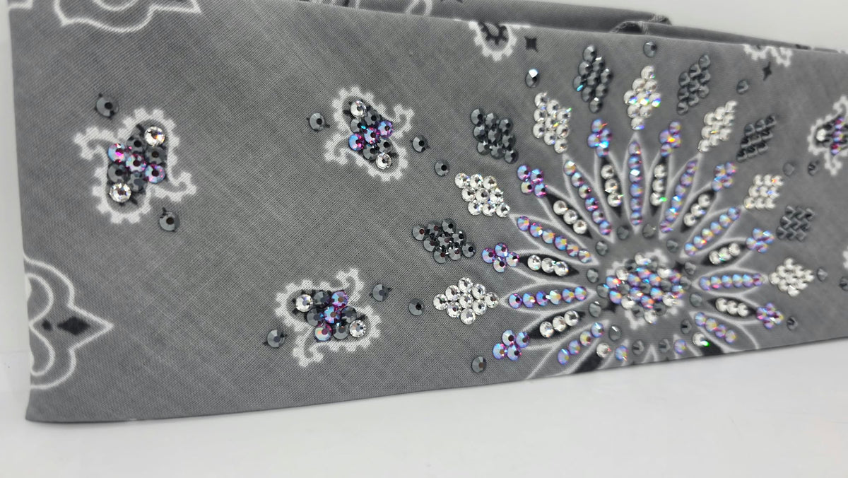 LeeAnnette Silver Paisley Bandana with Fuchsia Shimmer, Black and Diamond Clear Austrian Crystals (L40293)