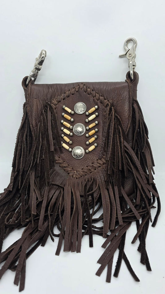 Brown Buck Skin Purse with Indian head
