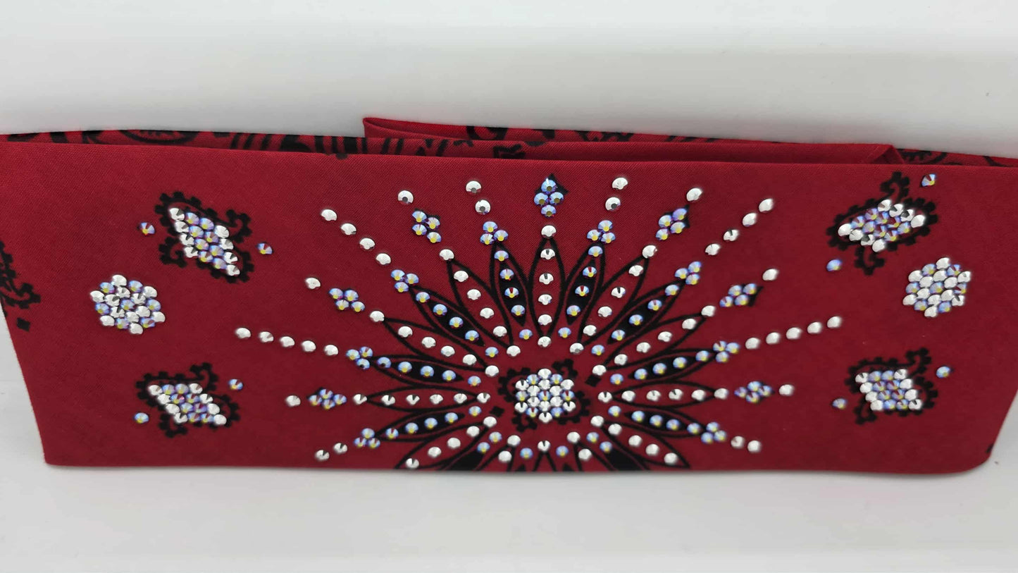 LeeAnnette Large Red Paisley Bandana with Red Shimmer and Chrome Austrian Crystals (sku40117)