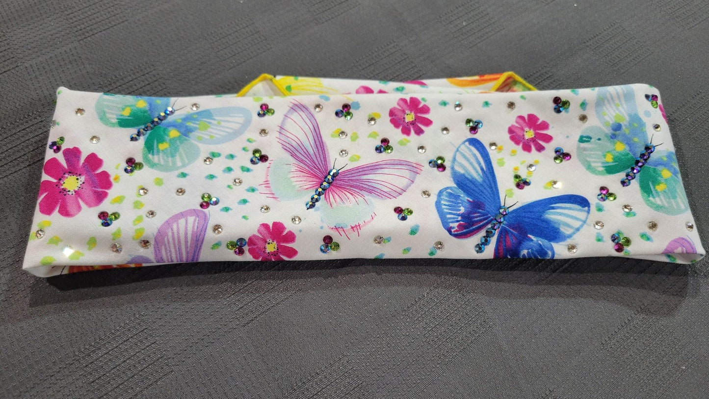 Colorful Butterflies with Pink, Light Green, Blue Shimmer and Diamond Clear Austrian Crystals (Sku6112)