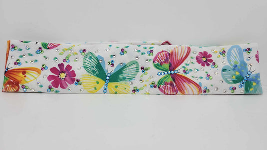 Narrow Bright Butterflies Bandana with Multiple Colors of Austrian Crystals (Sku6120)