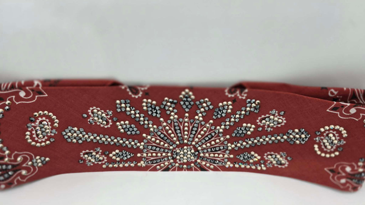 Super LeeAnnette Terracotta Paisley Bandana with Black and Honey Austrian Crystals (S48187)