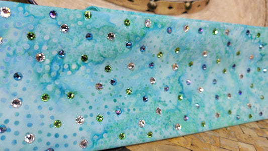 Green Blue Water Spots Bandana with Light Green, Blue Shimmer and Diamond Clear Austrian Crystals (sku6131)