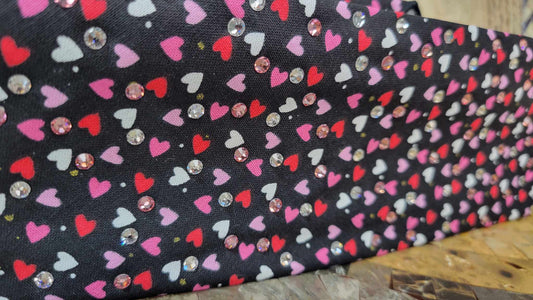 Hearts on Black Bandana with Pink and Diamond Clear Austrian Crystals (sku6132)