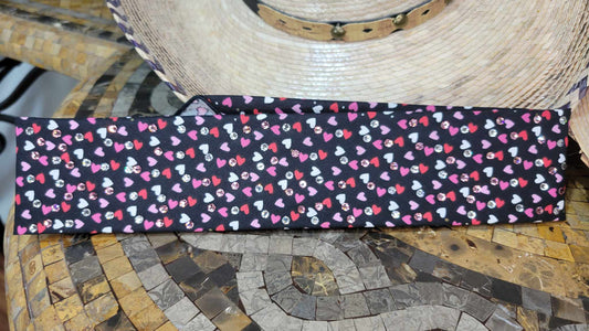 Narrow Hearts on Black Bandana with Pink and Diamond Clear Austrian Crystals (sku6133)