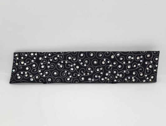 Narrow Scrolls Bandana on Black with Diamond Clear Austrian Crystals (Sku6138)