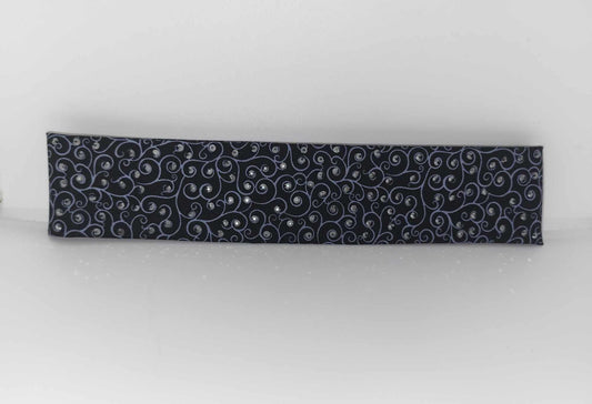 Narrow Scrolls on Black Bandana with Black Austrian Crystals (Sku6139)