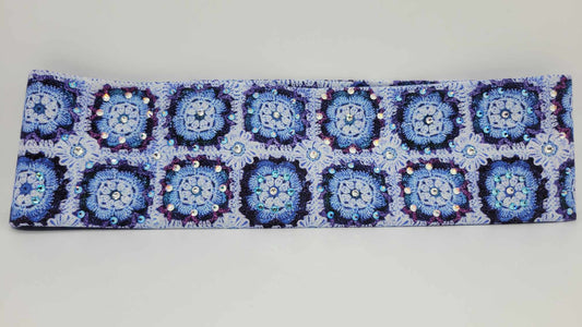 Blue Quilt Bandana with Aqua, Aurora Borealis, Blue Shimmer and Diamond Clear Austrian Crystals (Sku6161)