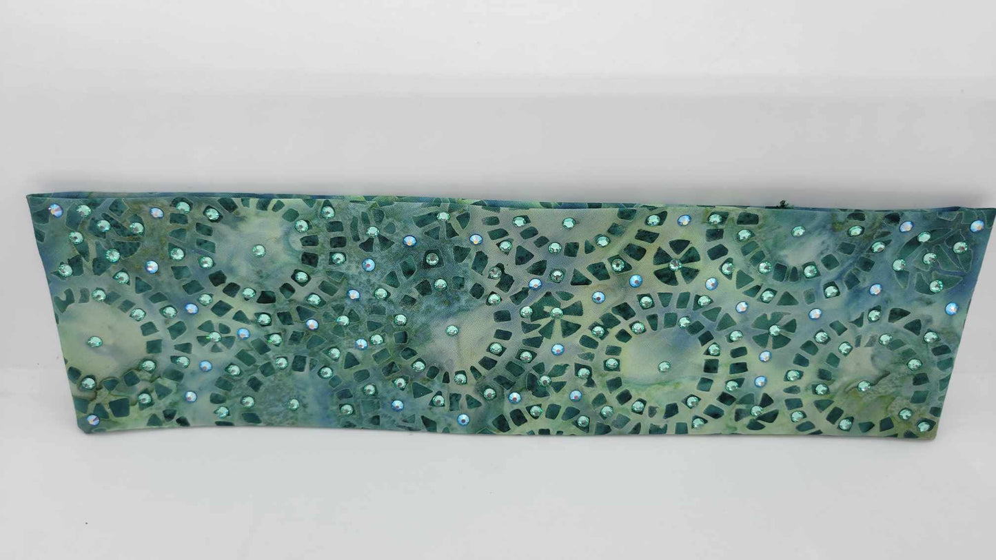 Green Batik with Green, Blue Shimmer Austrian Crystals (Sku6169)