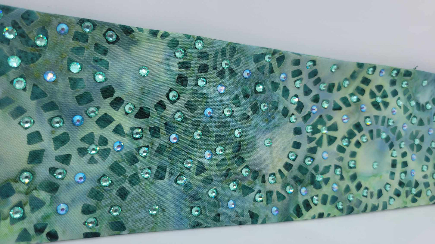Green Batik with Green, Blue Shimmer Austrian Crystals (Sku6169)