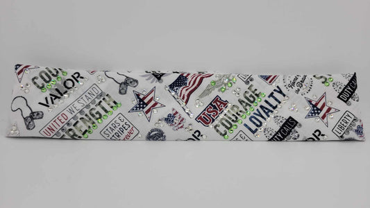 Narrow Patriotic Bandana with Black, Green and Diamond Clear Austrian Crystals (sku6176)