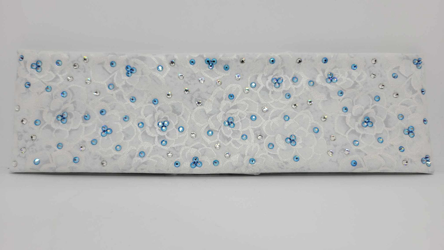 White and Blue Flowers with Blues Shimmer and Diamond Clear Austrian Crystals (Sku6183)