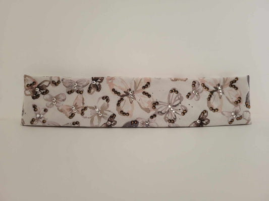 Narrow Watercolor Butterflies Bandana with Brown and Diamond Clear Austrian Crystals (sku6184)