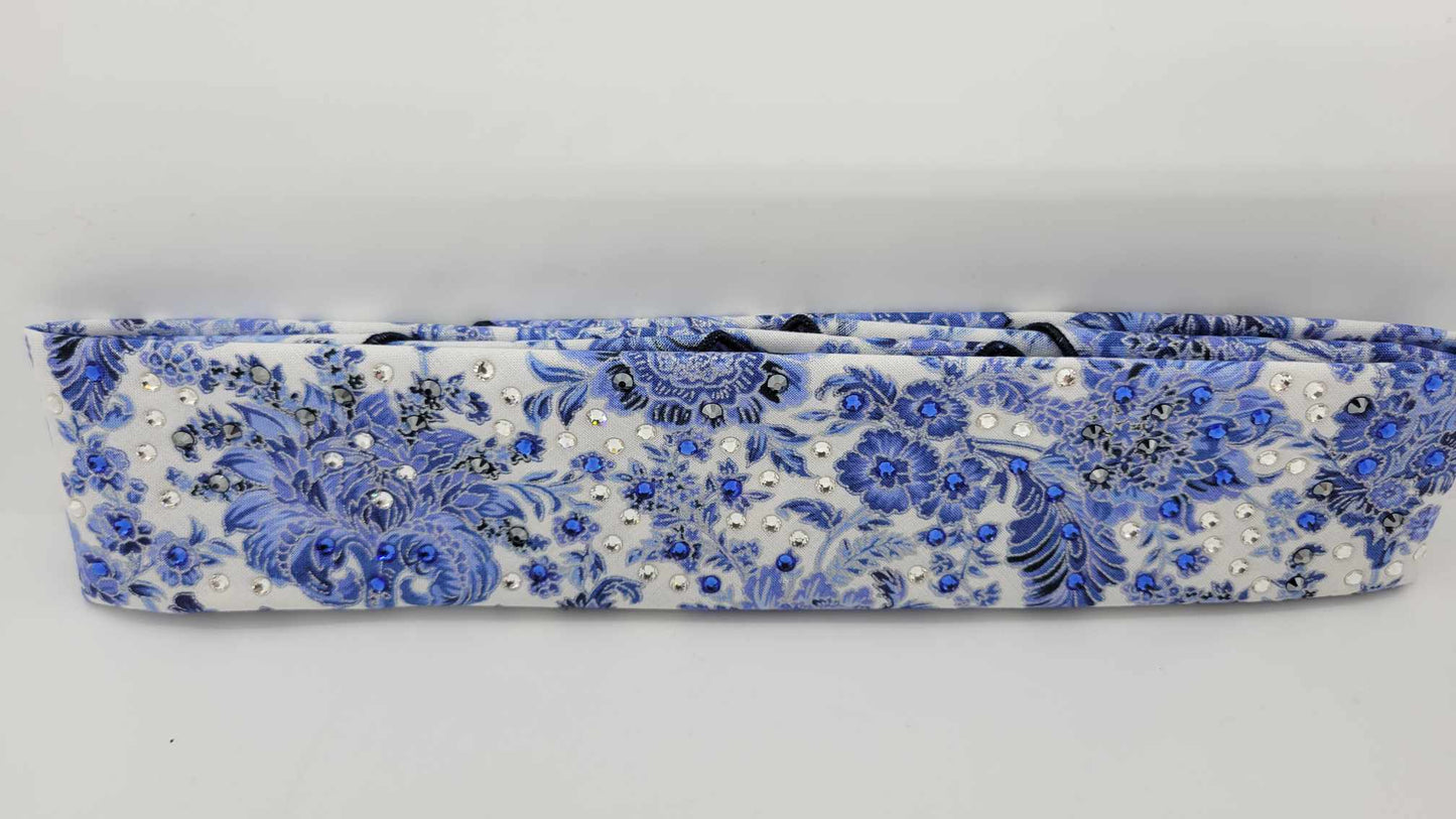 Narrow Blue Flowers with Blue, Black and Diamond Clear Austrian Crystals (sku6190)