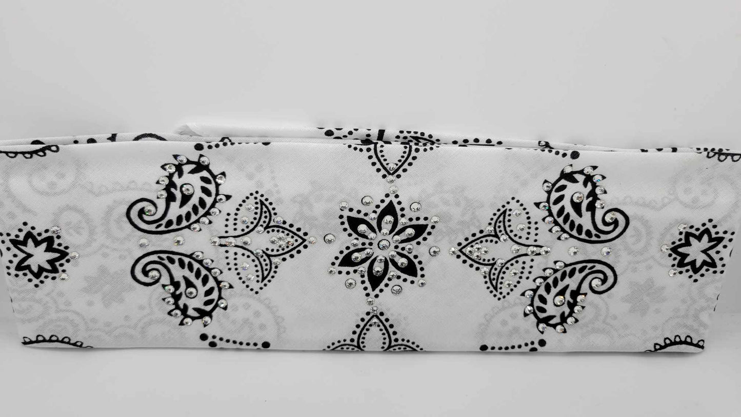 White Flower Paisley with Diamond Clear Austrian Crystals (Sku6193)
