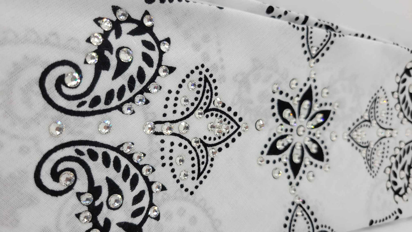 White Flower Paisley with Diamond Clear Austrian Crystals (Sku6193)