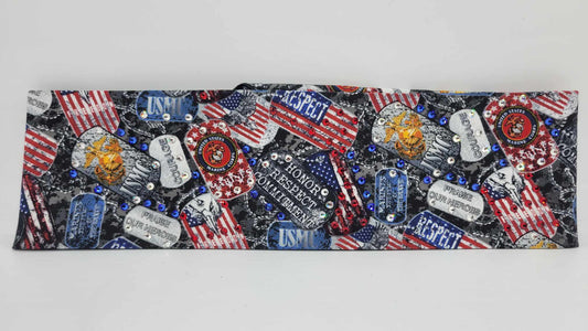 Marine Corp Bandana with Red, Blue and Diamond Austrian Crystals (Sku6196)