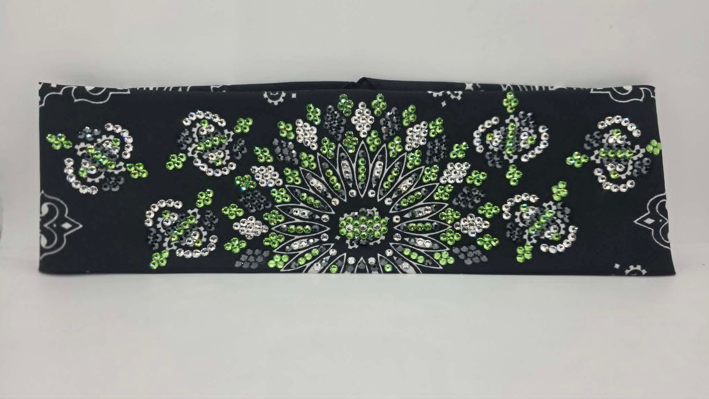 Super LeeAnnette Black Paisley Bandana with Black, Peridot and Diamond Clear Austrian Crystals (S48167)