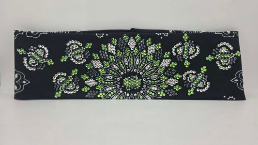 Super LeeAnnette Black Paisley Bandana with Black, Peridot and Diamond Clear Austrian Crystals (S48167)