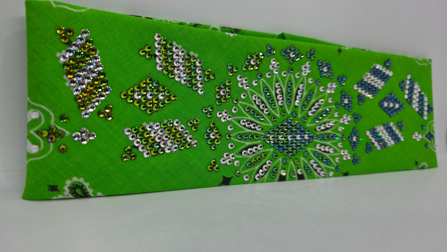 Super LeeAnnette Lime Green Paisley Bandana with Vitrail and Diamond Clear Austrian Crystals (S48136)