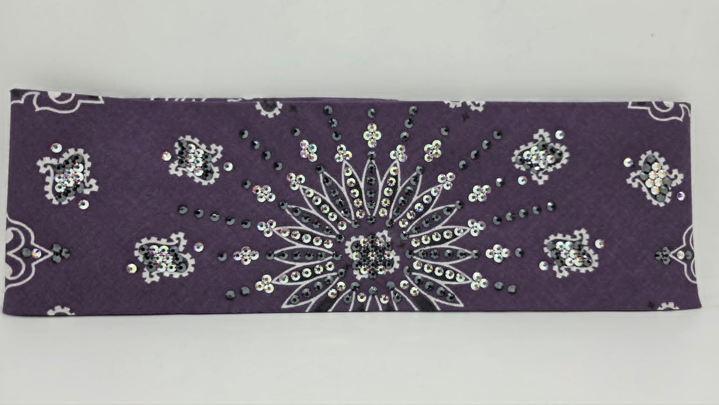 LeeAnnette Plum Paisley Bandana with Black and Aurora Borealis Austrian Crystals (L40260)