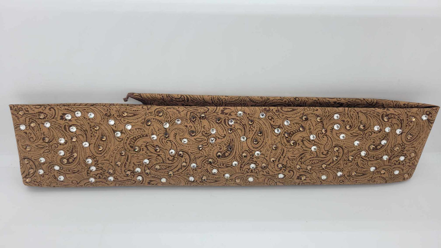 Narrow Fancy Brown Paisley with Light Brown and Diamond Clear Austrian Crystals (sku6211)