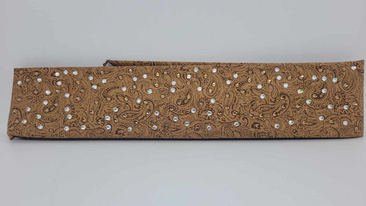 Narrow Fancy Brown Paisley Bandana with Light Brown and Diamond Clear Austrian Crystals (sku6211)