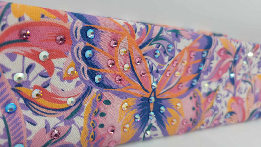 Narrow Butterflies Bandana with Pink, Blue Shimmer, Orange Shimmer and Aurora Borealis Austrian Crystals (Sku6227)