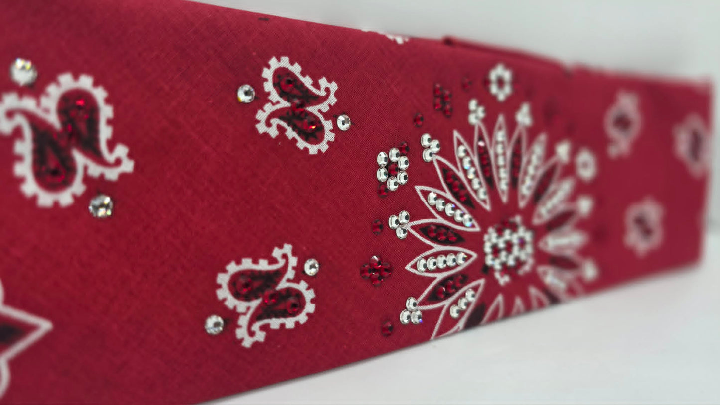 Red Paisley Bandana with Red and Diamond Clear Austrian Crystals (E60152)