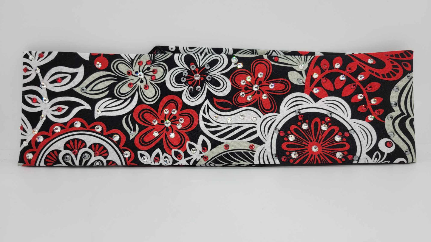 Red and Black Flowers with Black, Red and Diamond Clear Austrian Crystals (Sku6229)