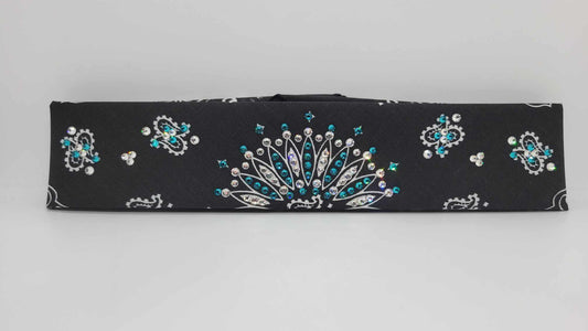 Narrow Black Paisley Bandana with Blue Zircon and Diamond Clear Austrian Crystals (sku6230)