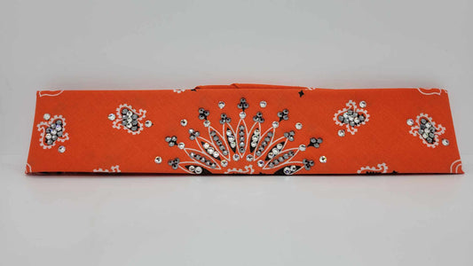 Narrow Orange Paisley Bandana with Black and Diamond Clear Austrian Crystals (sku6231)