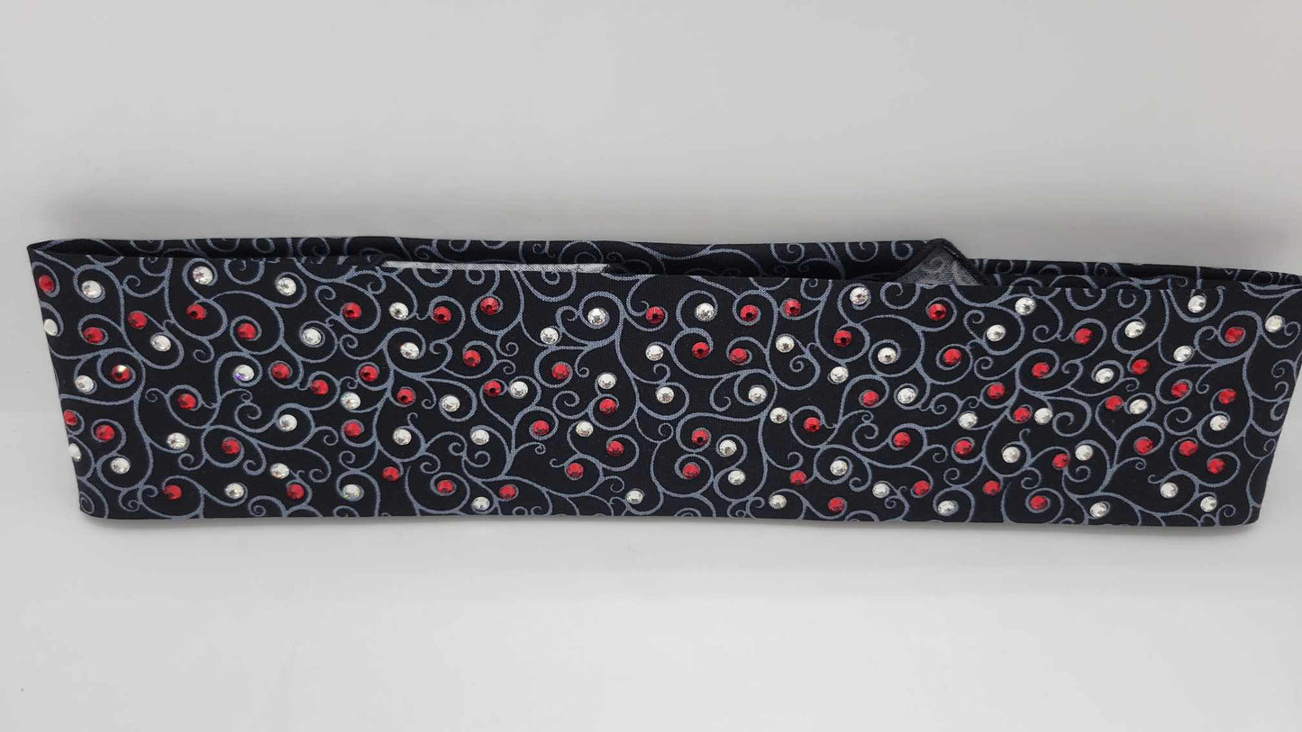 Narrow Black Scroll with Red and Diamond Clear Austrian Crystals (sku6233)