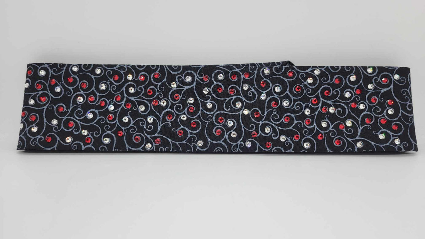 Narrow Black Scroll with Red and Diamond Clear Austrian Crystals (sku6233)