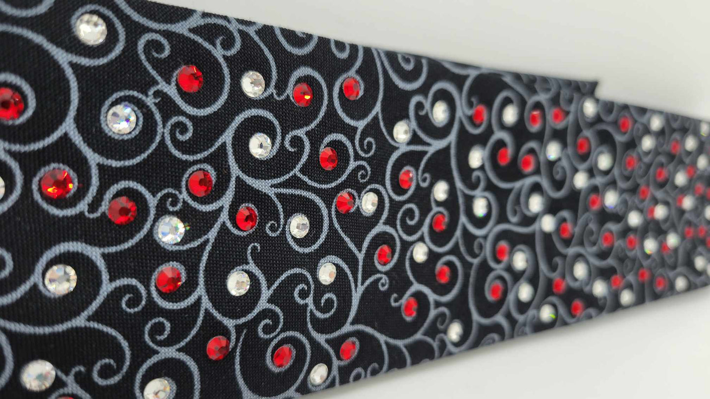 Narrow Black Scroll with Red and Diamond Clear Austrian Crystals (sku6233)