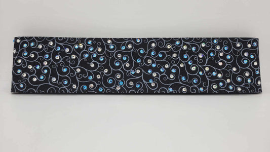 Narrow Black Scroll with Blue Shimmer and Diamond Clear Austrian Crystals (sku6234)