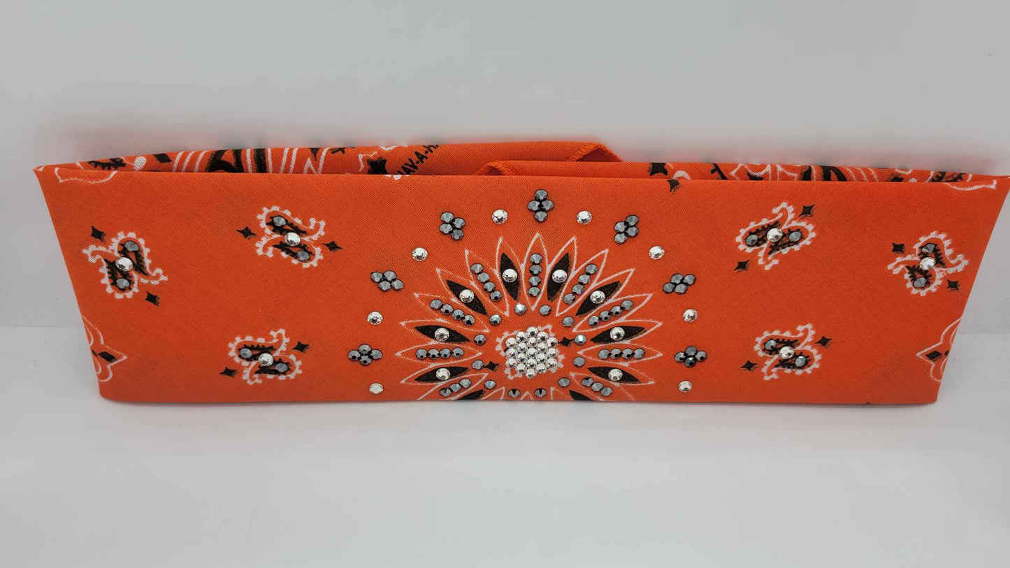 Orange Paisley with Black and Diamond Clear Austrian Crystals (Sku6235)