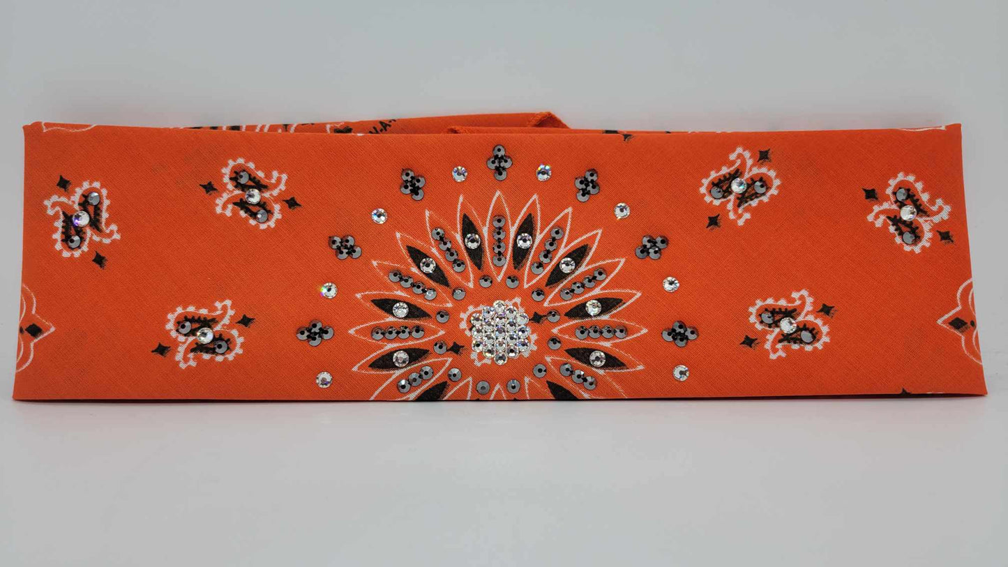 Orange Paisley with Black and Diamond Clear Austrian Crystals (Sku6235)