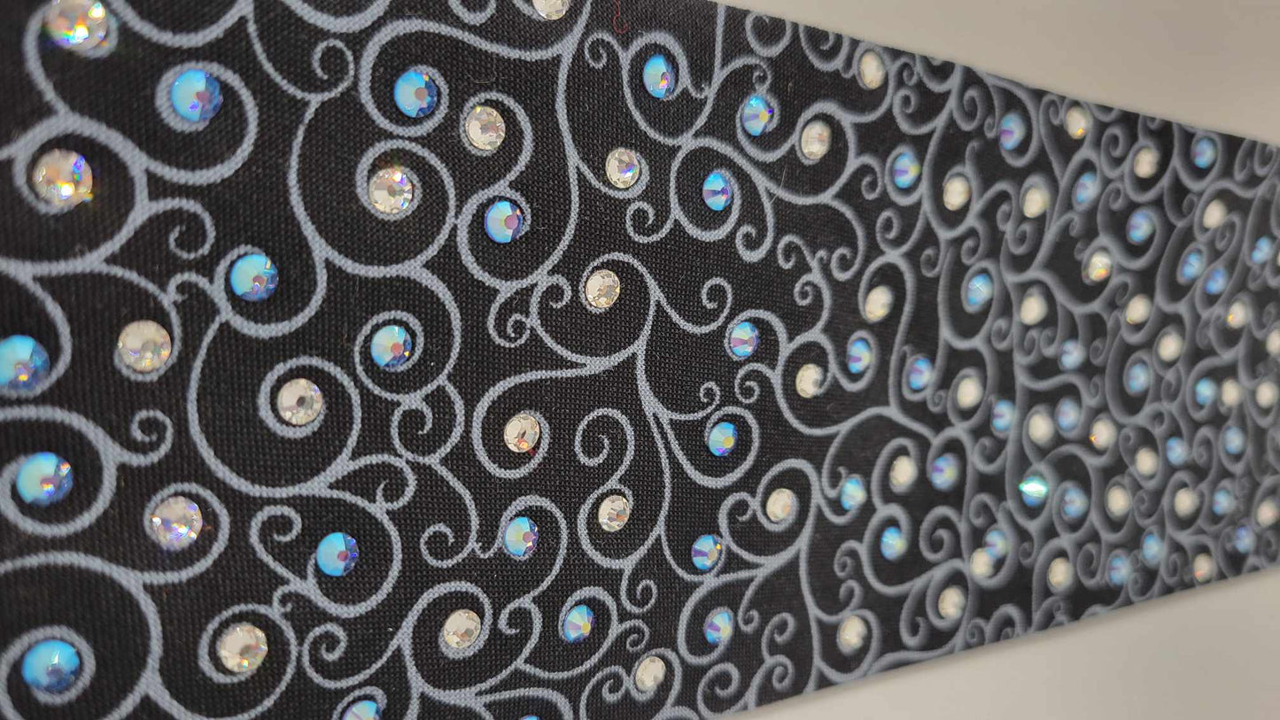 Black Scrolls with Blue Shimmer and Diamond Clear Austrian Crystals (Sku6236)