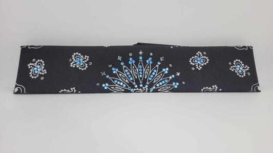 Narrow Black Paisley with Blue Violet Shimmer and Black Austrian Crystals (sku6245)