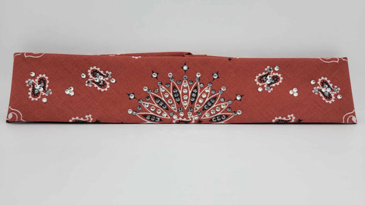 Narrow Terracotta Paisley Bandana with Black and Diamond Clear Austrian Crystals (sku6246)