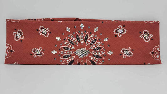 Terracotta Paisley Bandana with Black and Diamond Clear Austrian Crystals (Sku6250)