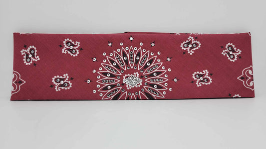 Dark Maroon Paisley Bandana with Black and Chrome Austrian Crystals (Sku6254)