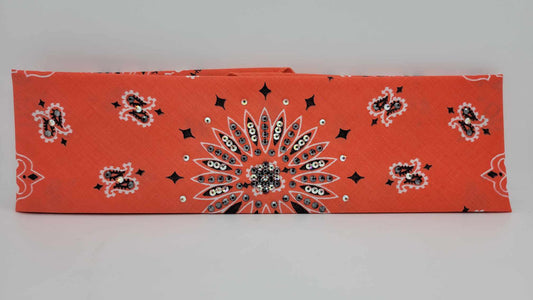 Salmon Paisley Bandana with Black and Aurora Borealis Austrian Crystals (Sku6258)