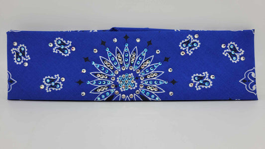 Blue Paisley Bandana with Blue Shimmer and Diamond Clear Austrian Crystals (Sku6259)