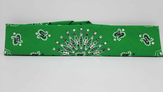 Narrow Green Paisley with Black and Diamond Clear Austrian Crystals (sku6262)