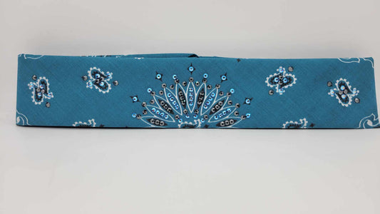 Narrow Dark Teal Paisley Bandana with Blue Shimmer and Black Austrian Crystals (sku6263)