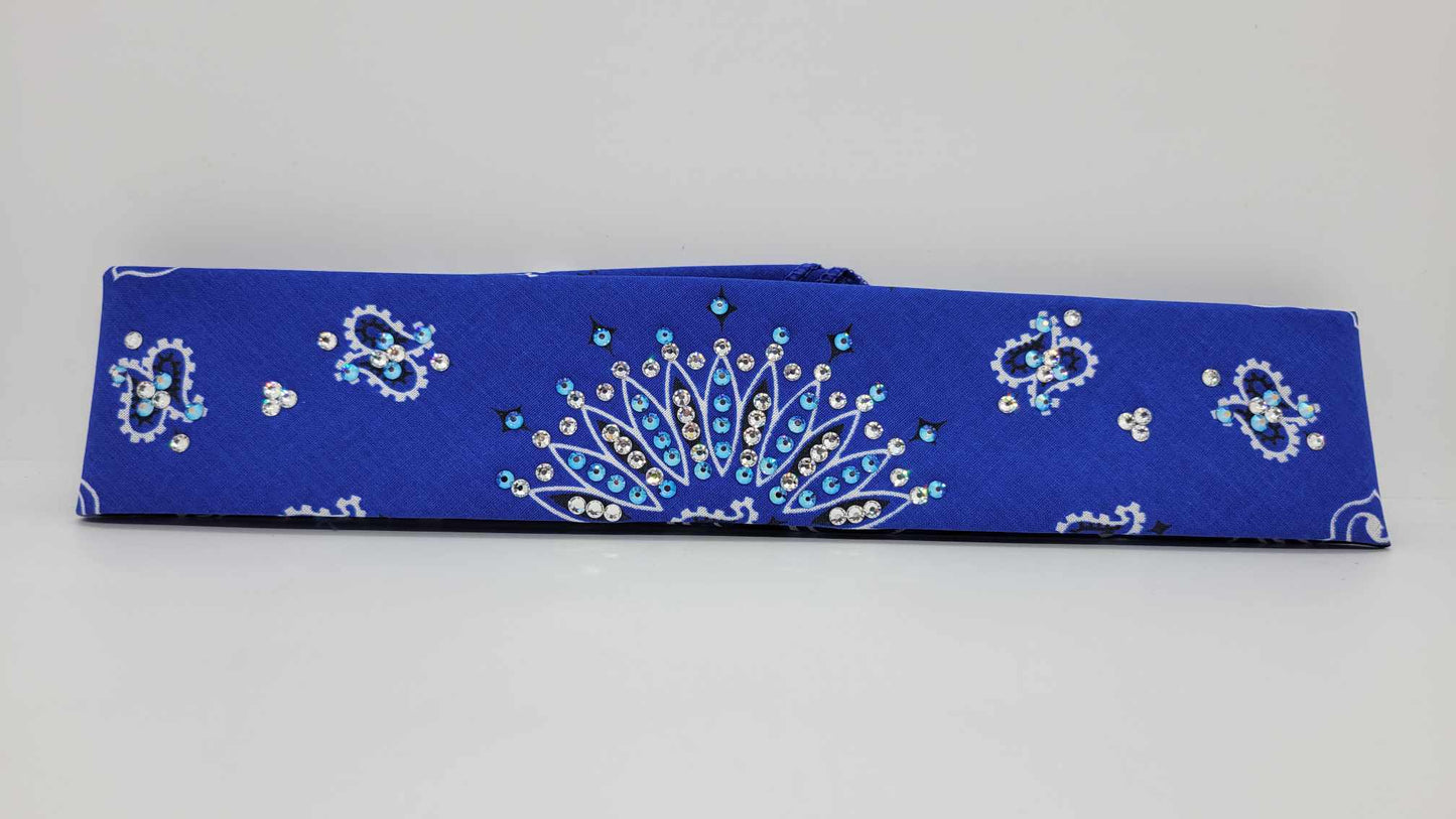 Narrow Royal Blue Paisley with Blue Shimmer and Diamond Clear Austrian Crystals (sku6266)