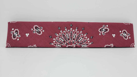 Narrow Maroon Paisley Bandana with Chrome and Black Austrian Crystals (sku6271)