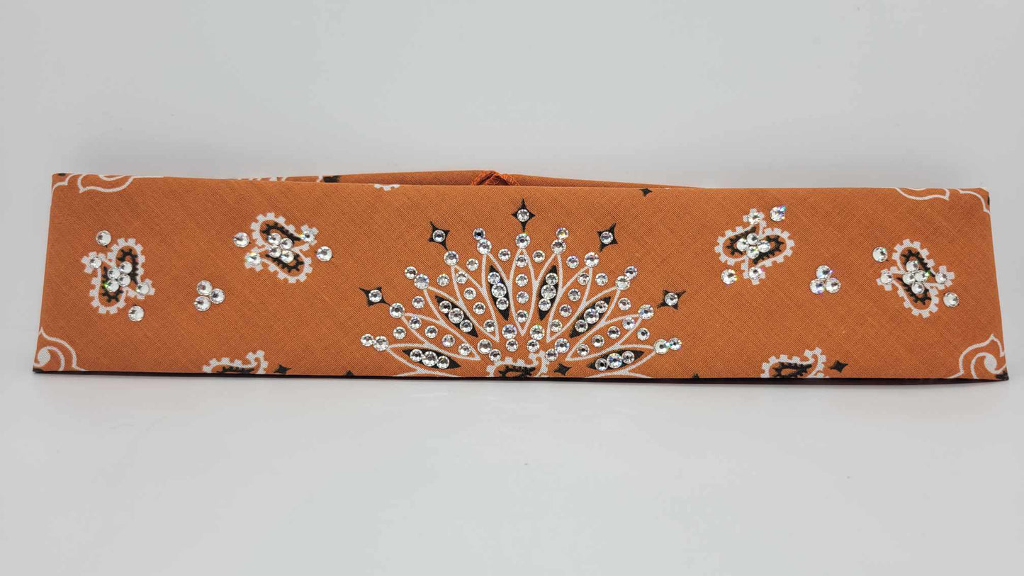 Narrow Bunt Orange Paisley with Diamond Clear Austrian Crystals (sku6272)